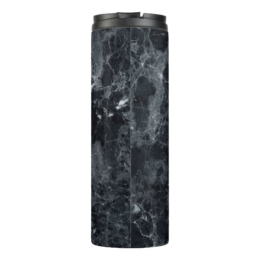 Schwarze Marmortextur Thermosbecher (Rückseite)