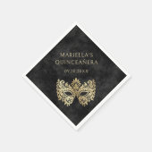 Schwarze Masquerade Maske Elegantes Quinceanera Serviette (Ecke)