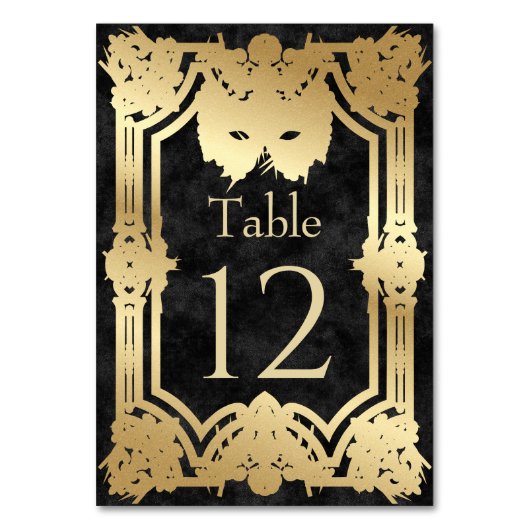 Schwarze Masquerade Maske Elegantes Quinceanera Tischnummer (Vorderseite)