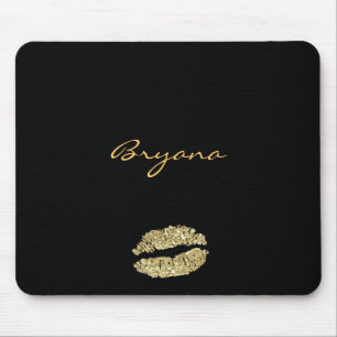 Schwarze Mauspad mit goldenem Glitter-Kuss-Lippen