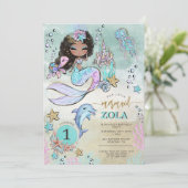 Schwarze Meerjungfrau bearbeitbar unter dem Meer 1 Einladung (Stehend Vorderseite)