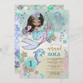 Schwarze Meerjungfrau bearbeitbar unter dem Meer 1 Einladung (Vorne/Hinten)