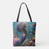 Schwarze Meerjungfrau mit Lila Schwanz unter Wasse Tasche (Rückseite)