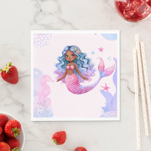 Schwarze Meerjungfrau mit rosa Schwanz unter Wasse Serviette (Beispiel)