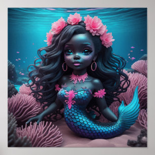 Schwarze Meerjungfrau Pink 2 Poster