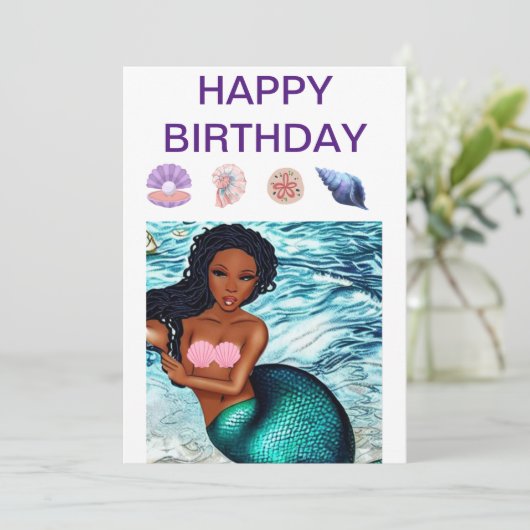 Schwarze Meerjungfrau schöne braune Haut Muscheln Save The Date (Stehend Vorderseite)