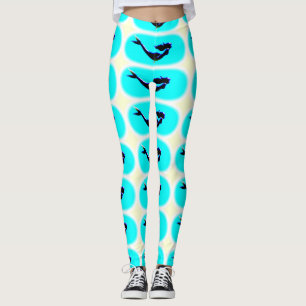 Schwarze Meerjungfrauen schwimmen blau Leggings