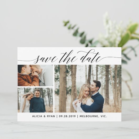 Schwarze mehrfache Fotos Save the Date (Stehend Vorderseite)