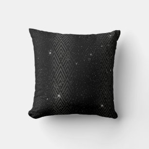 Schwarze Metallicfolie & Glitter Glam Art Deco Kissen