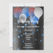 SCHWARZE METALLIK UND BLAUER GEBURTSTAG BALLOON SP EINLADUNG (Vorderseite)