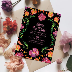 Schwarze mexikanische Blumen- Fiesta Save-the-Date Einladung