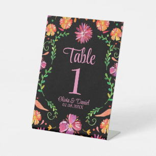 Schwarze mexikanische Fiesta Blumen Hochzeit Tisch Sockelschild