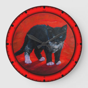 Schwarze Miezekatzekatze Große Wanduhr