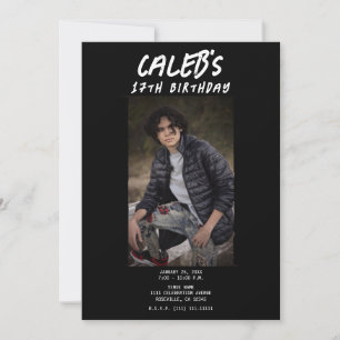 Schwarze Minimal Fotografie Foto Geburtstagsfeier Einladung