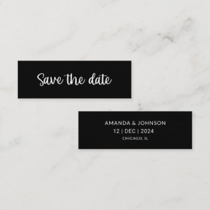 Schwarze Minimal-Hochzeit "Save the Date"-Lesezeic Mini Visitenkarte