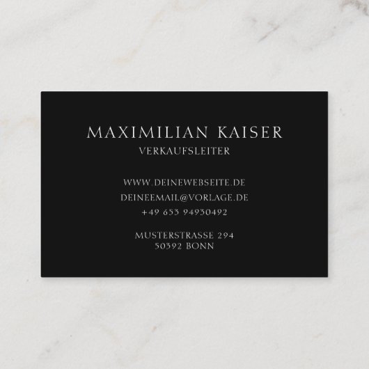 Schwarze Minimal Monogramm Visitenkarte (Rückseite)