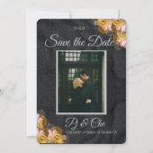 Schwarze Minimalistische Blumenhochzeit rettet das Save The Date (Rückseite)