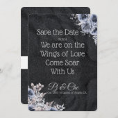 Schwarze Minimalistische Blumenhochzeit rettet das Save The Date (Vorne/Hinten)