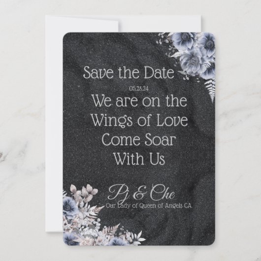 Schwarze Minimalistische Blumenhochzeit rettet das Save The Date (Vorderseite)
