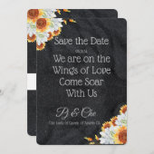 Schwarze Minimalistische Blumenhochzeit rettet das Save The Date (Vorne/Hinten)