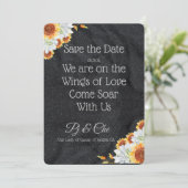 Schwarze Minimalistische Blumenhochzeit rettet das Save The Date (Stehend Vorderseite)