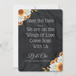 Schwarze Minimalistische Blumenhochzeit rettet das Save The Date
