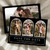 Schwarze Minimalistische Bogen-Foto-Collage QR-Cod Save The Date
