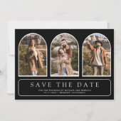 Schwarze Minimalistische Bogen-Foto-Collage QR-Cod Save The Date (Vorderseite)