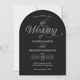 Schwarze minimalistische Bogenhochzeit Elegant Einladung