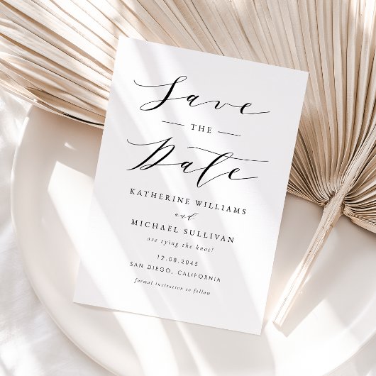 Schwarze Minimalistische Dainty-Script-Hochzeit Save The Date
