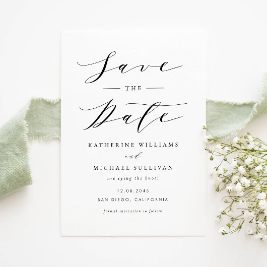Schwarze Minimalistische Dainty-Script-Hochzeit Save The Date