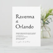 Schwarze minimalistische einfache moderne Hochzeit Einladung (Stehend Vorderseite)