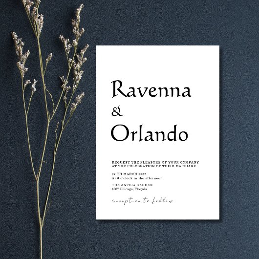 Schwarze minimalistische einfache moderne Hochzeit Einladung