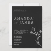 Schwarze Minimalistische Elegante Blumenhochzeit Einladung (Vorderseite)