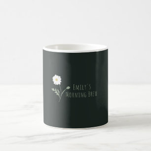 Schwarze minimalistische Gänseblümchen & Text Mode Kaffeetasse