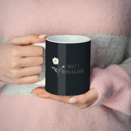 Schwarze minimalistische Gänseblümchen & Text Mode Kaffeetasse