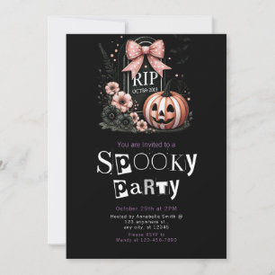Schwarze Minimalistische Halloween-Grabblumen Einladung