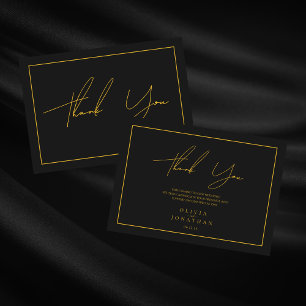Schwarze Minimalistische Hochzeit Dankeskarte