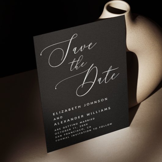 Schwarze Minimalistische Hochzeit | Elegante moder Save The Date