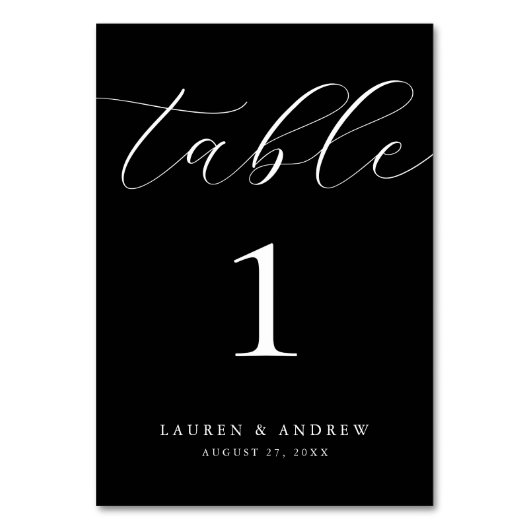 Schwarze Minimalistische Hochzeit | Ereignisbenutz Tischnummer (Rückseite)