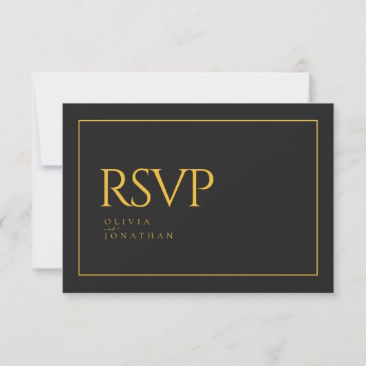 Schwarze Minimalistische Hochzeit RSVP Karte (Vorderseite)