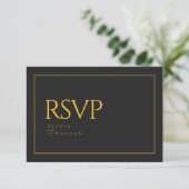 Schwarze Minimalistische Hochzeit RSVP Karte (Stehend Vorderseite)