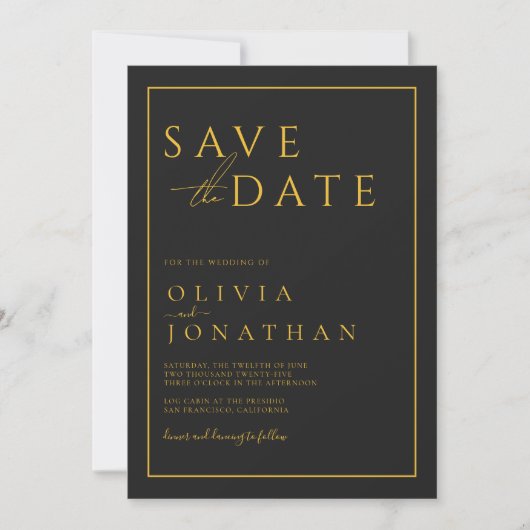 Schwarze Minimalistische Hochzeit Save The Date (Vorderseite)