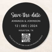 Schwarze Minimalistische Hochzeit Speichern Sie de Runder Pappuntersetzer (Vorderseite)