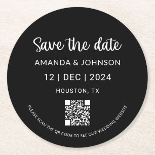 Schwarze Minimalistische Hochzeit Speichern Sie de Runder Pappuntersetzer