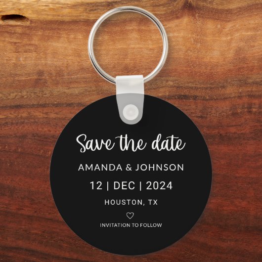 Schwarze Minimalistische Hochzeit Speichern Sie de Schlüsselanhänger (Vorderseite)