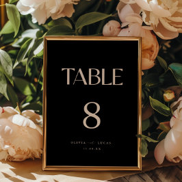 Schwarze Minimalistische Hochzeit Tischnummer