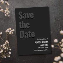 Schwarze Minimalistische Hochzeits-Save-the-Date-K
