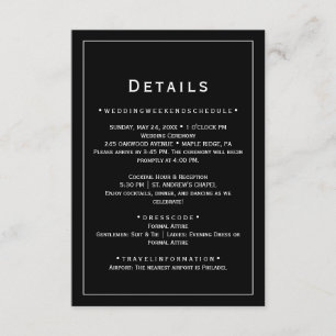 Schwarze minimalistische Hochzeitsdetailskarte Begleitkarte