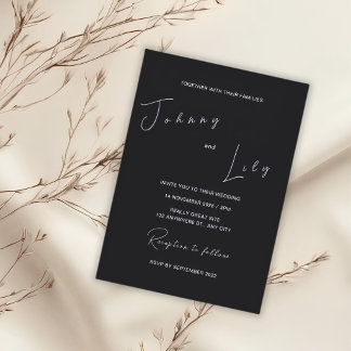 Schwarze minimalistische Hochzeitseinladung  Einladung